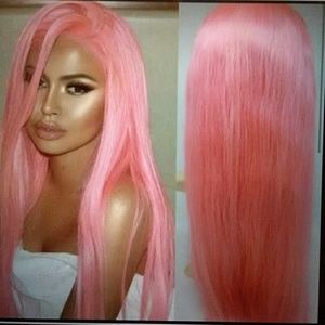 Human hair blend pink lace part wig